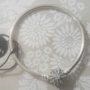 Pandora Sterling Silver CZ Fireworks Snowflake Charm Bangle Bracelet